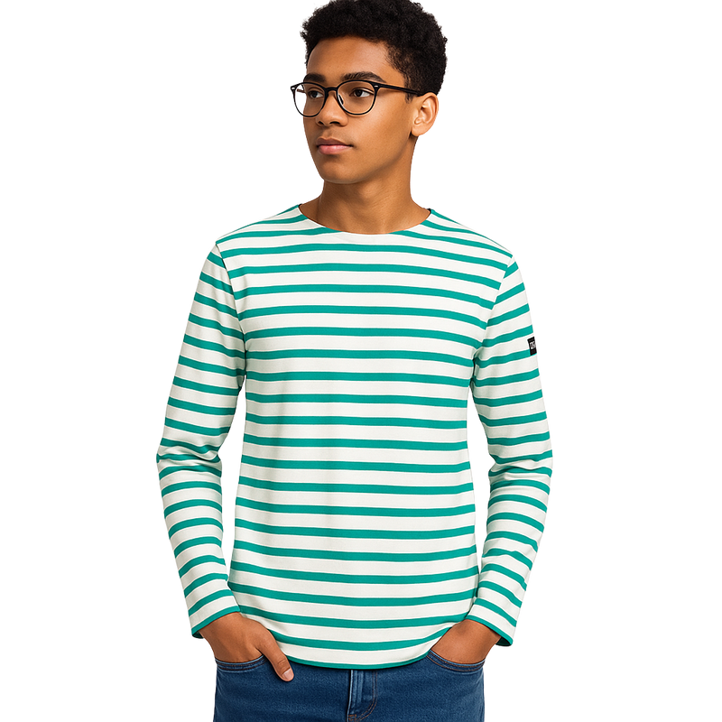 MARINIÈRE CLASSIQUE - HORIZON (BLANC/AQUA)